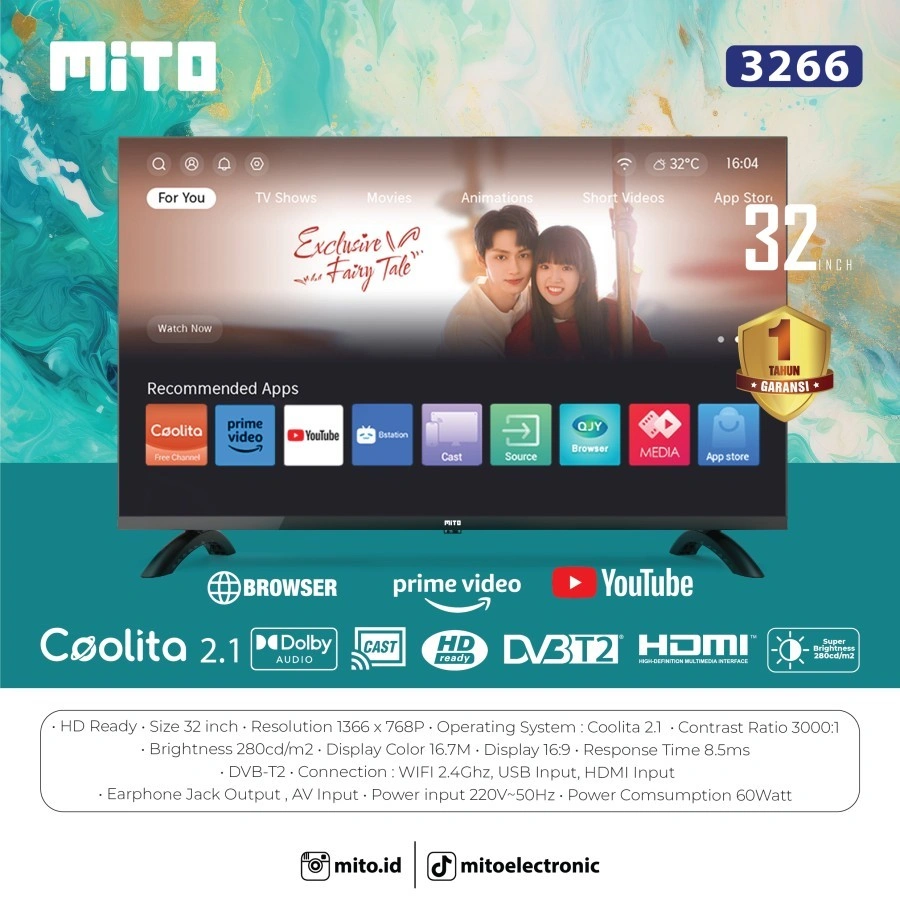 MITO TV 32 LED 32 INCH PROMO SMART TV 3266 32 Inch - OS Coolita 2.1 - HD Ready