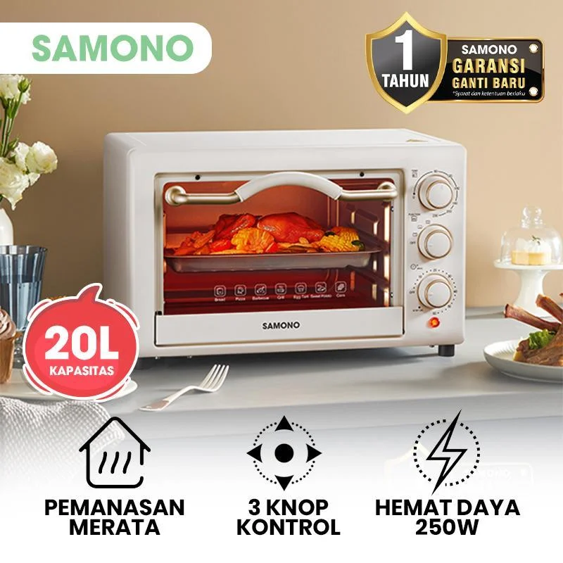 oven SAMONO Elektrik Oven 20 Liter Api Atas Bawah Hemat Daya 3 Knob Control Garansi Resmi 1 Tahun EOW20