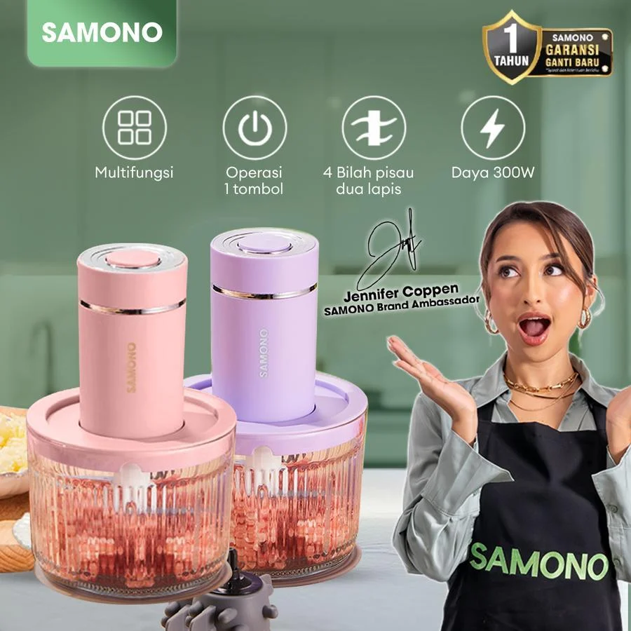 Samono Food Chopper 4 in 1 kapasitas 1,2L dan 150ml Multifungsi 300 Watt Penggiling Daging Penghalus Makanan SW-MFC300 SWMFC300