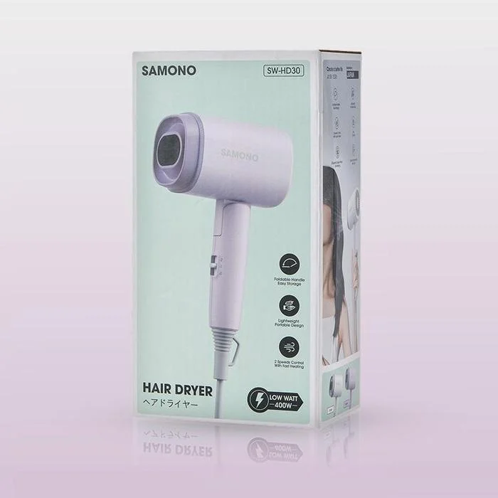 SAMONO Hair Dryer 400W Hemat Daya Cepat Kering Travel Friendly (SW-HD30) Box Ungu Pengering Hairdryer - SW-HD30 WHITE