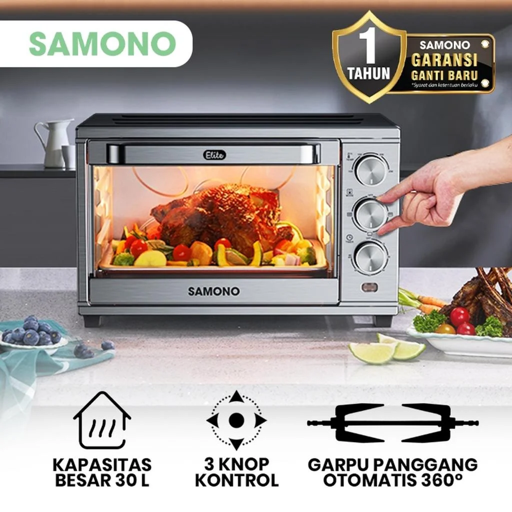 SAMONO Oven Listrik Low Watt 30 Liter Stainless Silver Pemanggang Serbaguna SW-EOS30