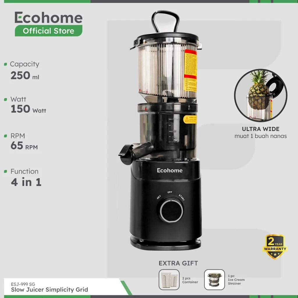 ECOHOME Slow Juicer Simplicity Grid ESJ999SG Pengekstrak Buah Muat 1 Nanas ESJ-999SG
