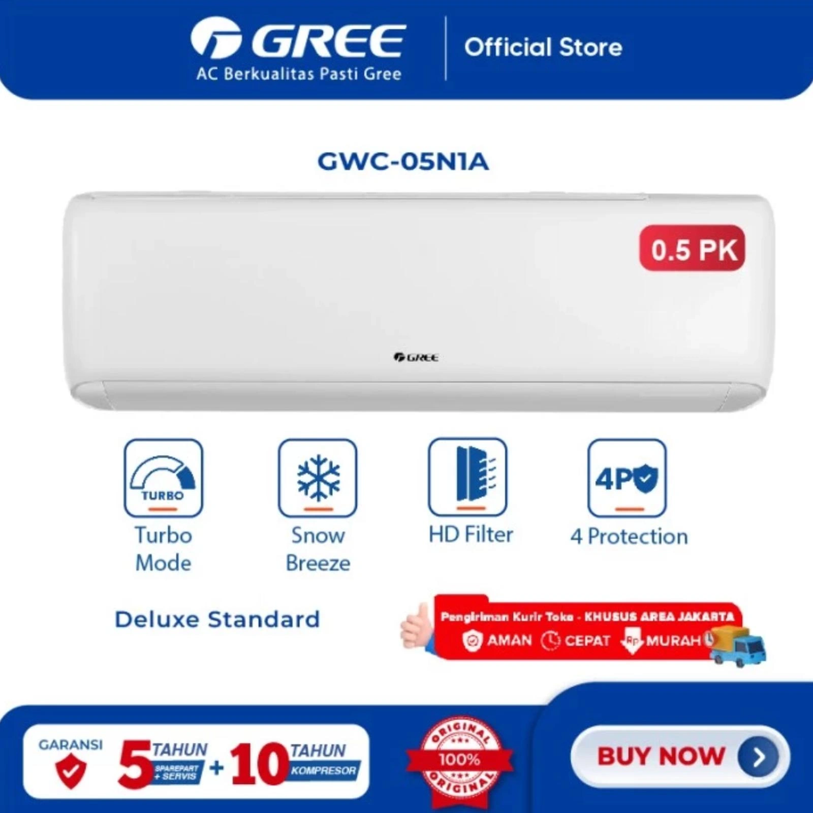 Gree AC  Standard 1/2 pk GWC05N1A Seri Deluxe 05N1A Deluxe standar Black diamond Finn 5n1a Unit