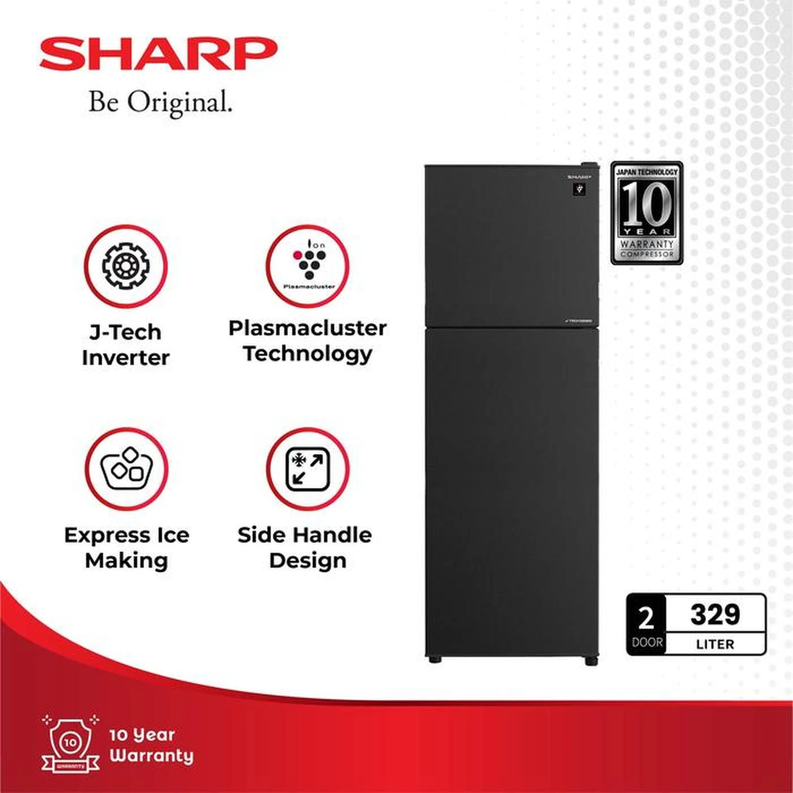 SHARP KULKAS 2 PINTU SHARP SJ456SIGK Kulkas 2 Pintu Kapasitas 329 Ltr SJ-456SI-GK / Shine J-Tech Inverter Series SJ456SIGK Black