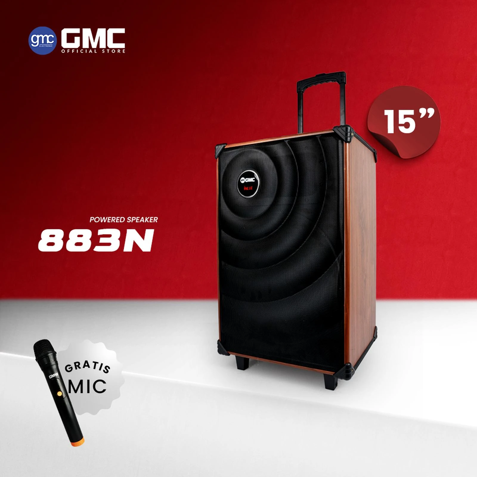 GMC Speaker Aktif 15inch 883N  Bluetooth Karaoke Speaker 15