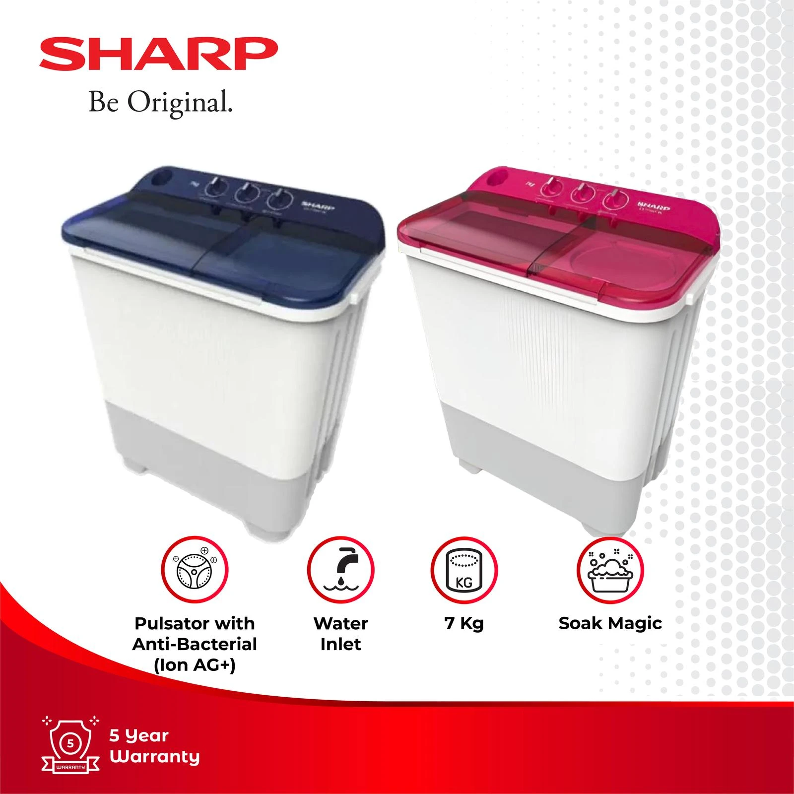 SHARP MESIN CUCI 7KG EST-75NT PK BL 75NT