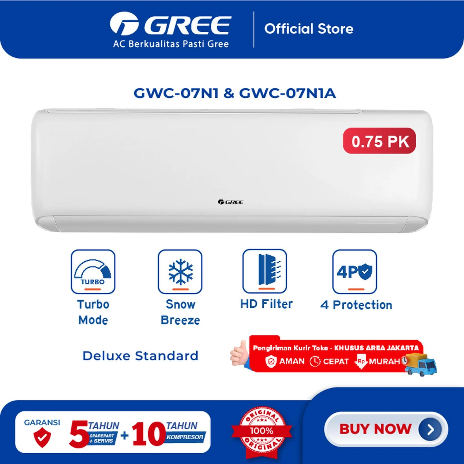 Gree AC Standard 3/4 pk GWC07N1A Seri Deluxe 07N1A Deluxe standar Black diamond Finn 7n1a Unit