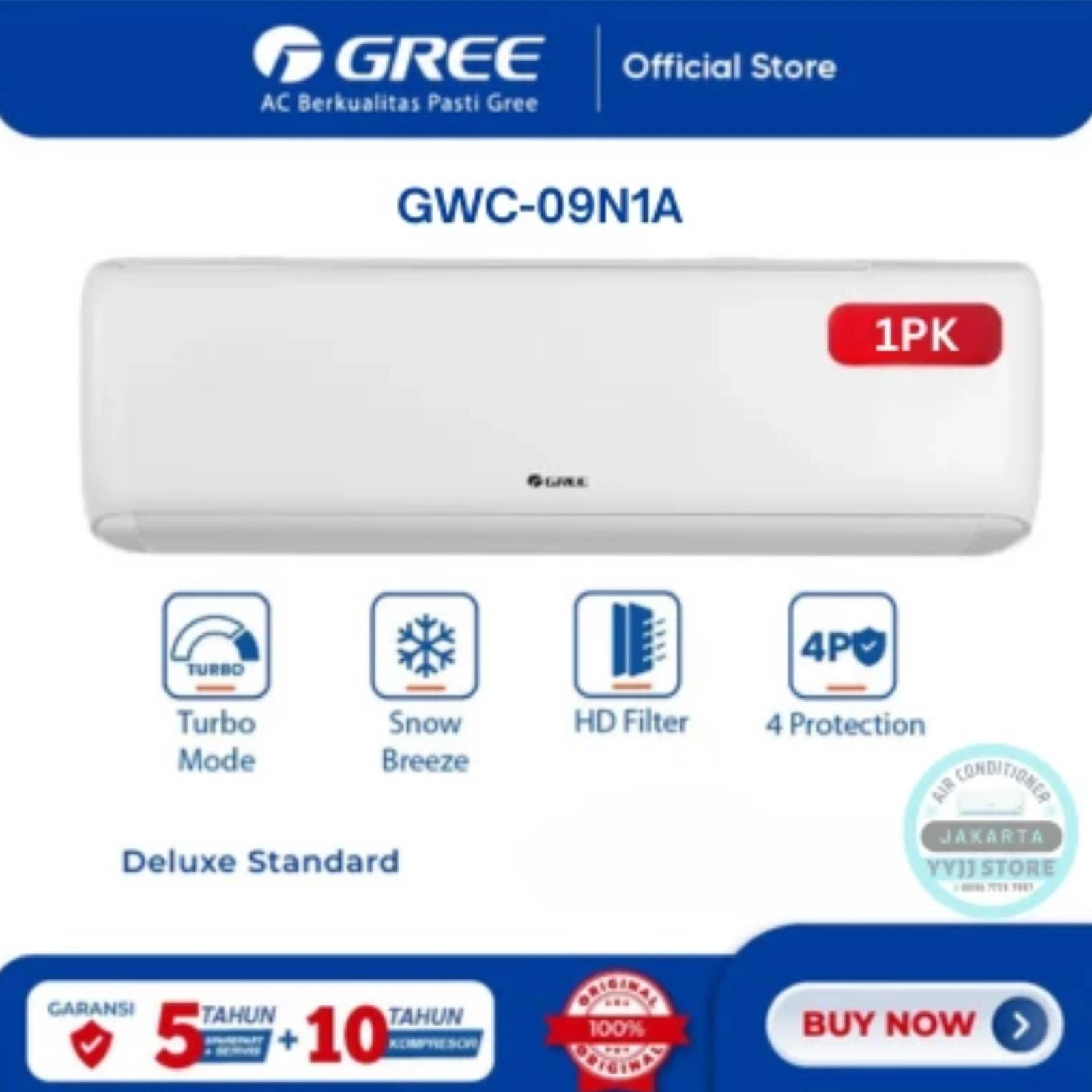 GREE AC DELUXE 1 PK 9N1A NON INVERTER  black diamond GWC 09N1A GARANSI RESMI uNIT