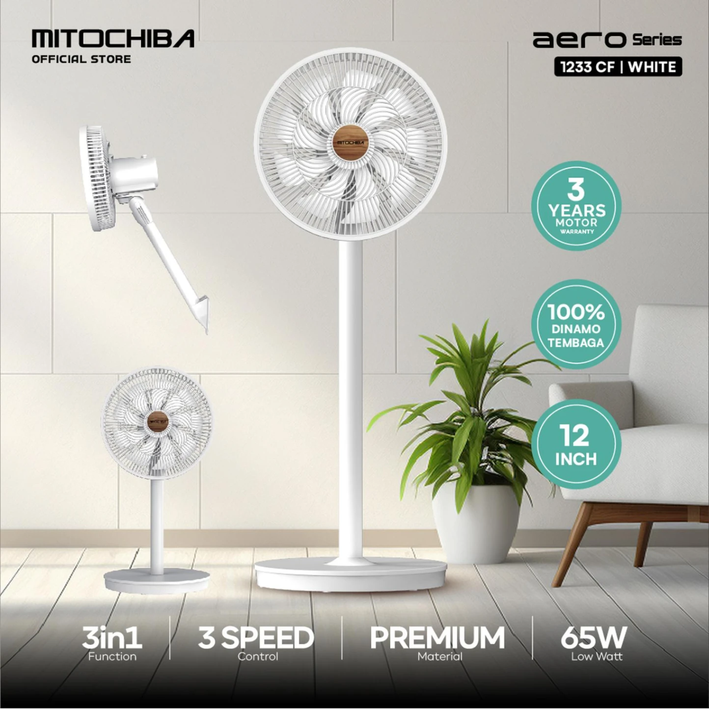 Mitochiba Kipas Angin Multifungsi 3in1 Aero Series 1233CF 12Inci CF1233 1233