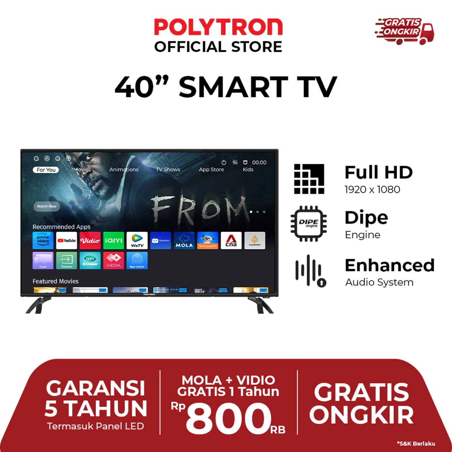 Polytron LED TV 40CV8969 SMART TV 40 INCH