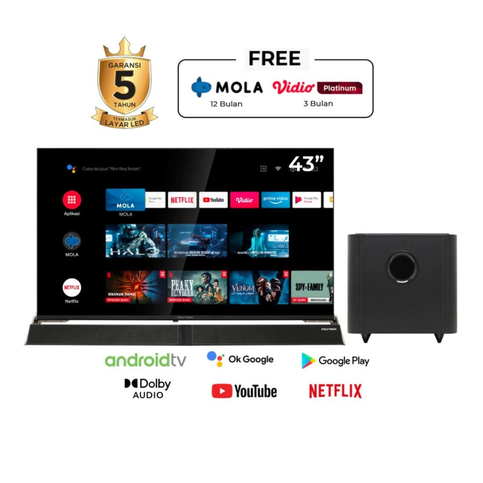 POLYTRON LED GOOGLE TV SOUNDBAR 43INCH FHD PLD 43BG9059 43bg9059 android soundbar