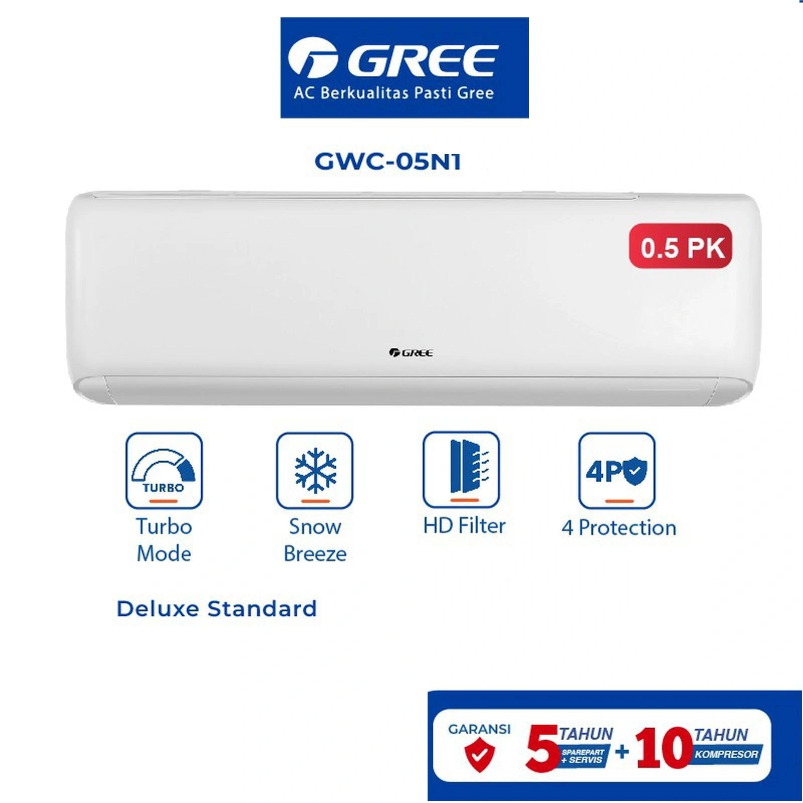 Gree AC Standard 1/2 pk GWC05N1 Seri Deluxe 05N1A Deluxe standar Black diamond Finn 5n1a Unit