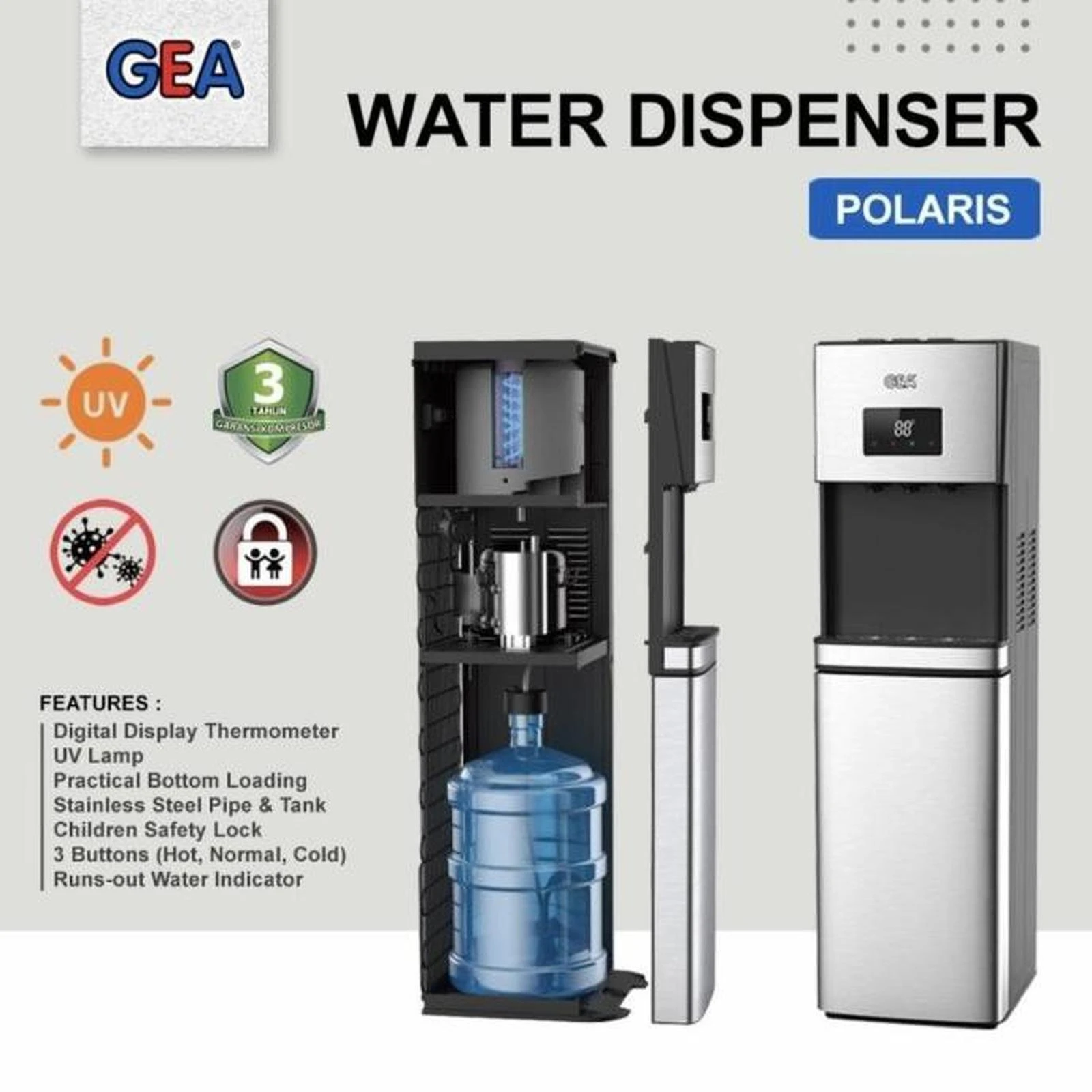 DISPENSER GEA POLARIS + uv lamp GEA POLARIS Dispenser Galon Bawah + UV Lamp
