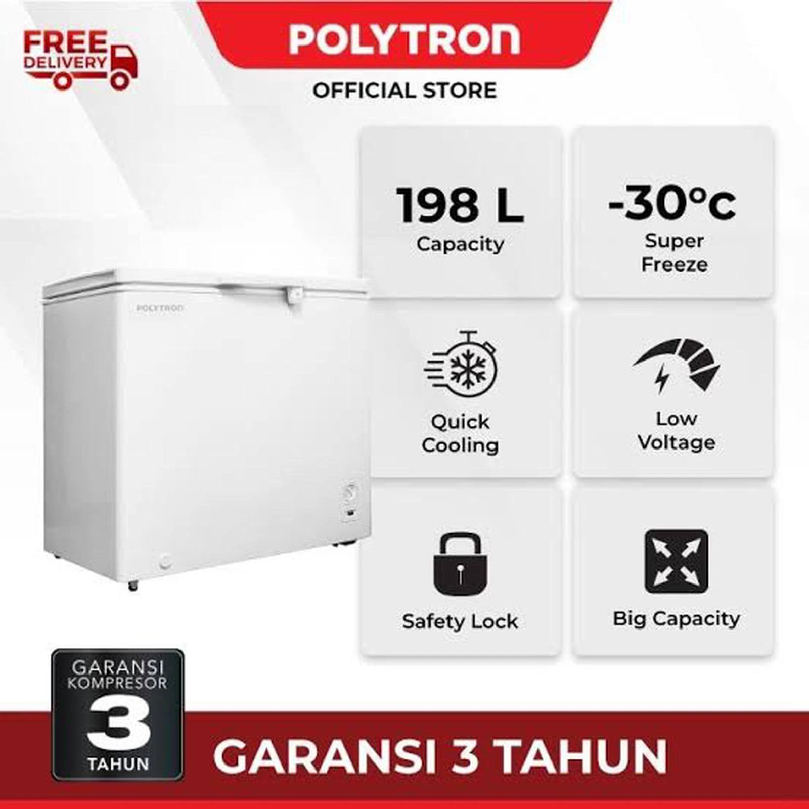 POLYTRON Chest Freezer Box 200L PCF 218 / PCF218