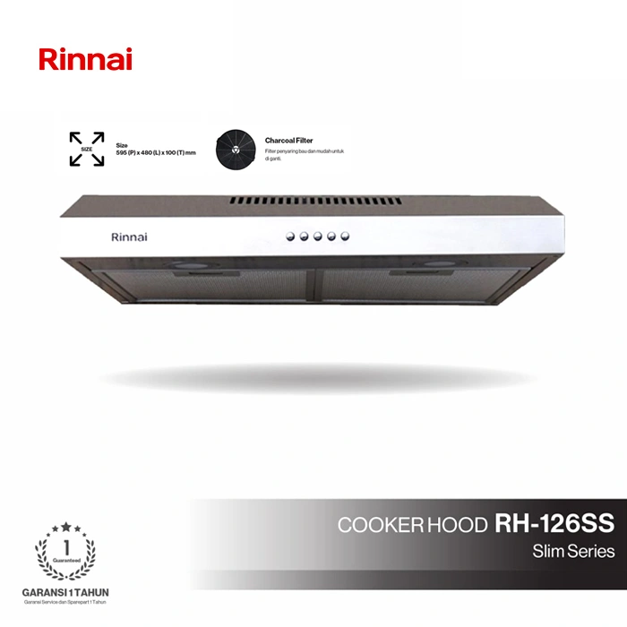 Rinnai Cooker Hood RH-126SS Penghisap Asap Dapur Stainless Double Exhaust LED Lamp RH126SS RH 126 SS