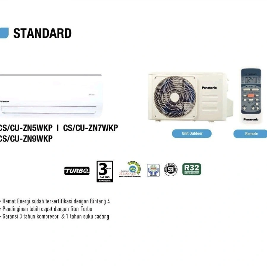 AC PANASONIC 3/4PK 3/4 PK CS/CU-ZN7YKP ZN7 STANDARD R32 TURBO UNIT SAJA