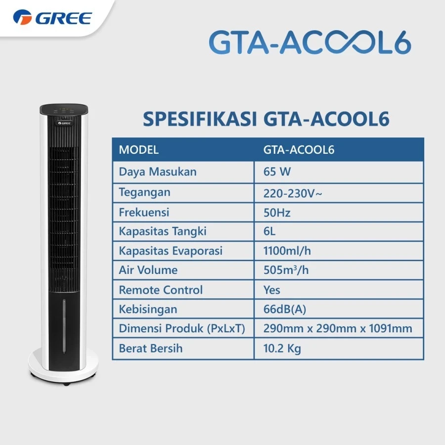 GREE AIR COOLER 6 LITER GTA ACOOL6 PENYEJUK RUANGAN *Free 2Pcs Icepack