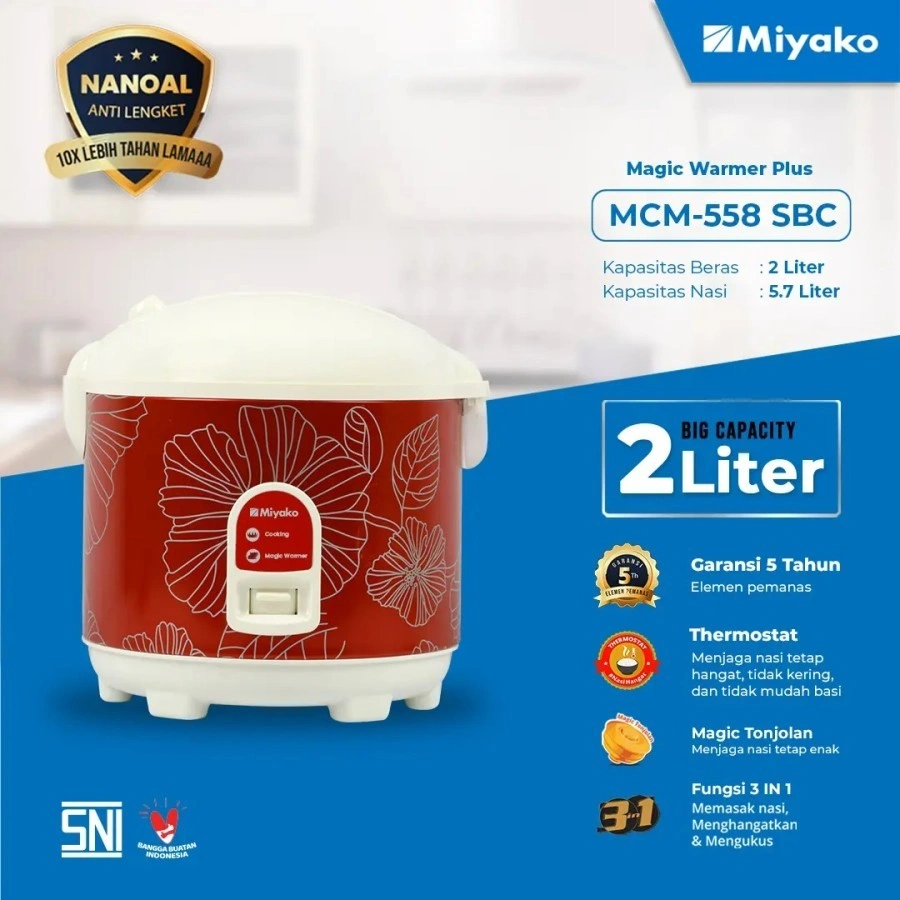 RICE COOKER MAGIC COM 3 IN 1 MIYAKO MCM 558 SBC 558sbc 2 LITER