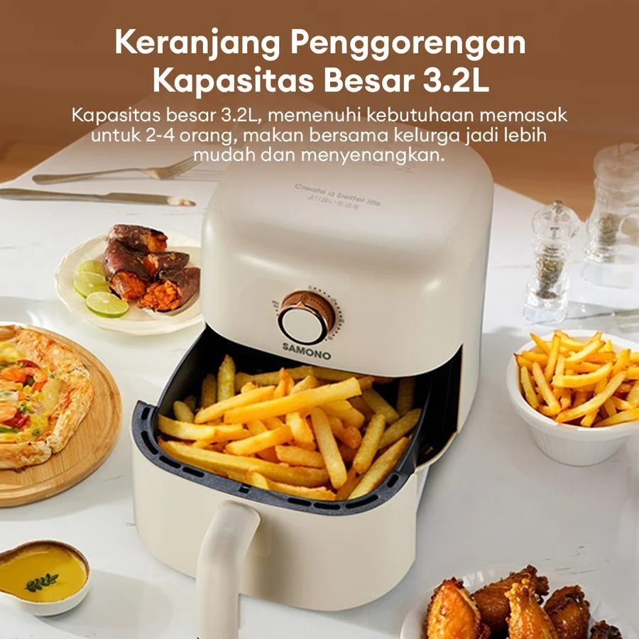 Air Fryer SAMONO 3.2 Liter Hemat Daya 600 Watt Penggorengan Tanpa Minyak SW-AFW32