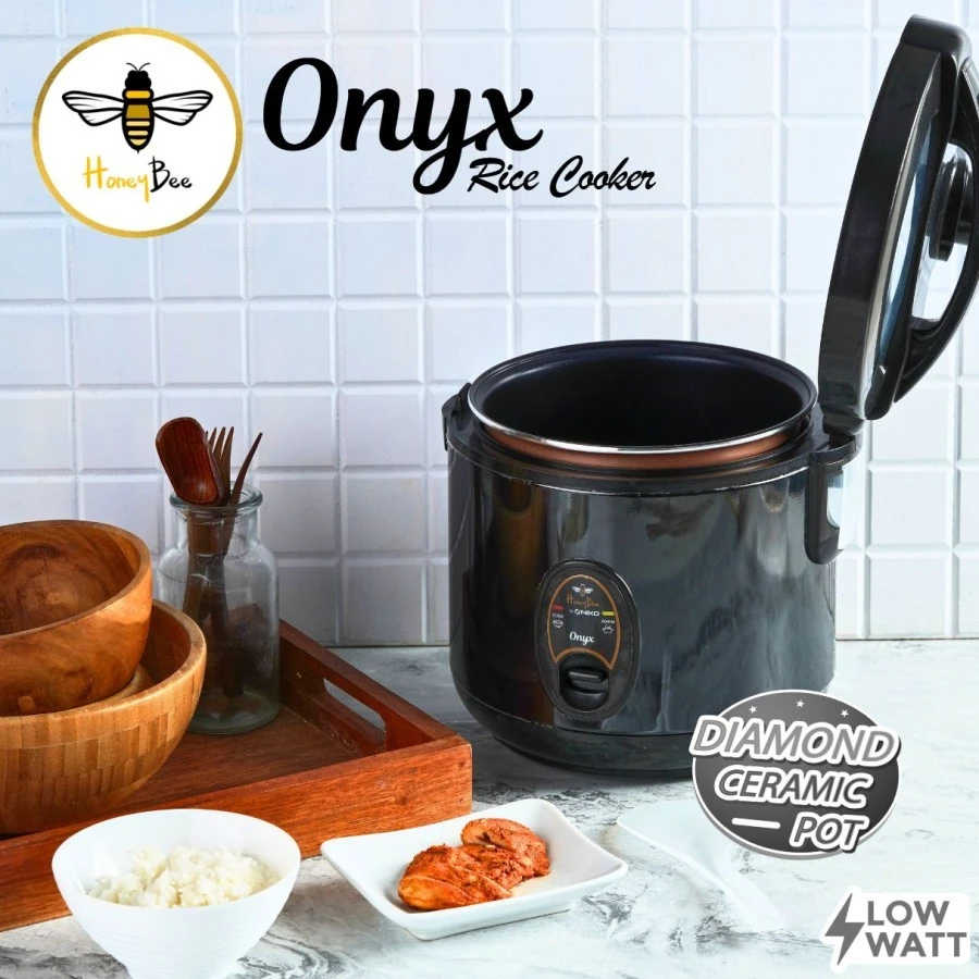 Honeybee Onyx Rice Cooker 1.2 Lt Kaca Transparan magic com 2 in 1