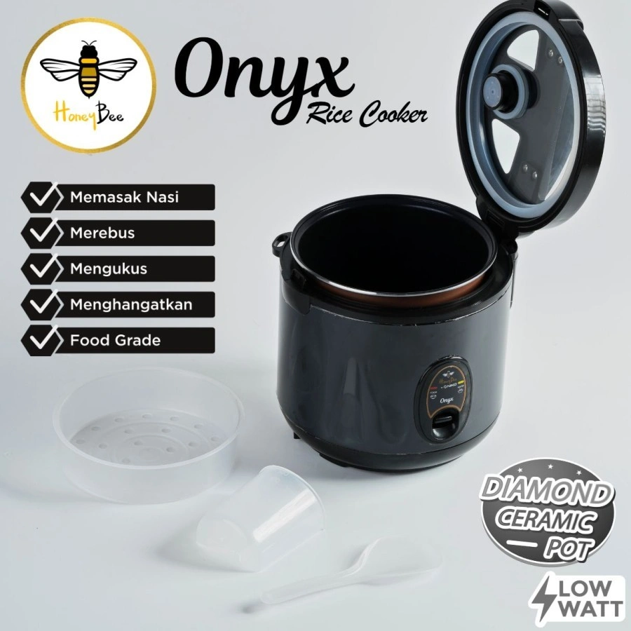 Honeybee Onyx Rice Cooker 1.2 Lt Kaca Transparan magic com 2 in 1