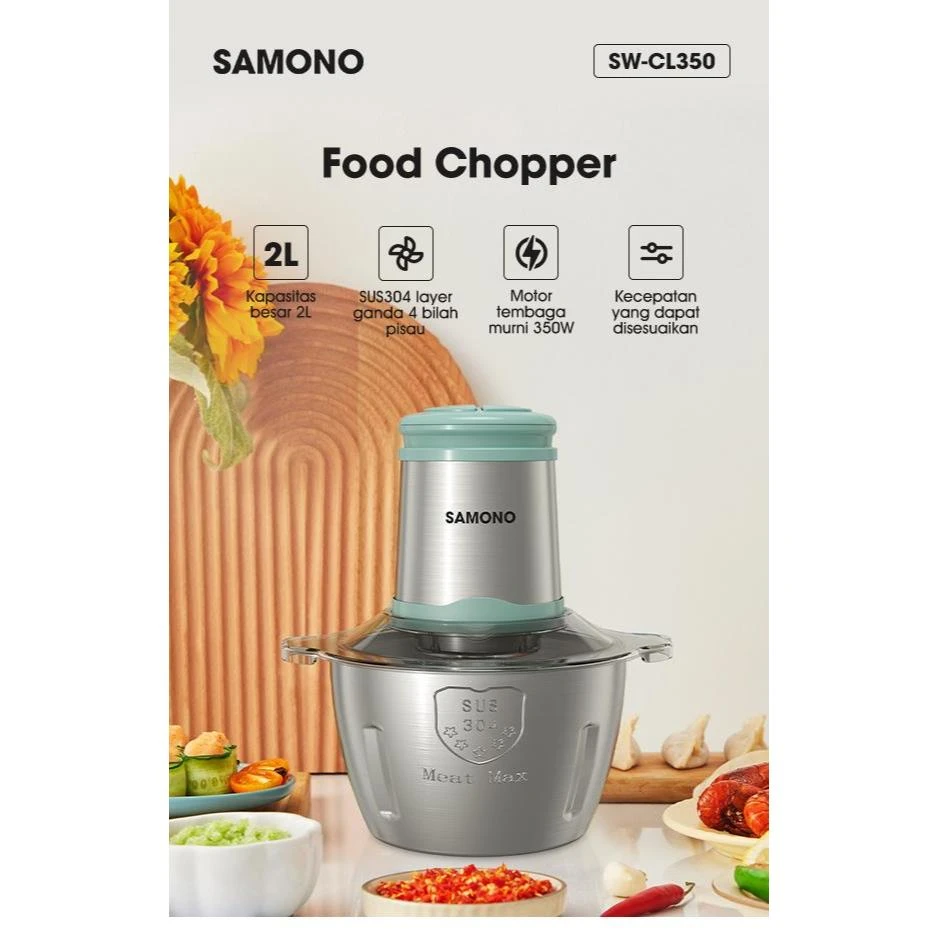 Samono Meat Grinder Chopper Stainless Premium Hemat Daya 4 Mata Pisau Food Grade Garansi 1 Tahun SW-CL350 / 3l Meat Grinder Stainless Steel Food Processor