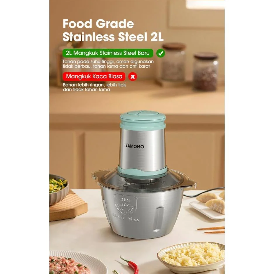 Samono Meat Grinder Chopper Stainless Premium Hemat Daya 4 Mata Pisau Food Grade Garansi 1 Tahun SW-CL350 / 3l Meat Grinder Stainless Steel Food Processor