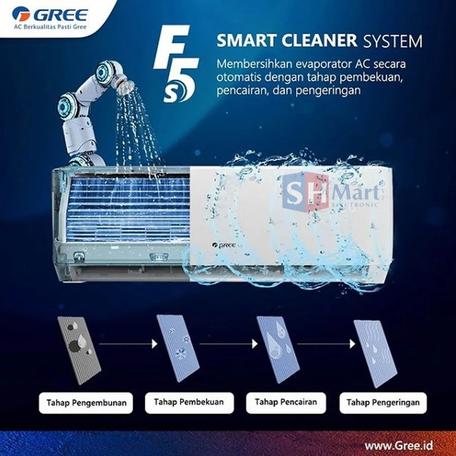 AC GREE 1 PK INVERTER GWC-09F5S / 09F5S GWC 0 9F5S SMART CLEAN FAST COOLING