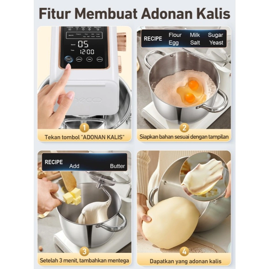 Mecoo Aesthetic Premium Stand Mixer 6 Liter Smart LED Silent Motor Ultra Stable