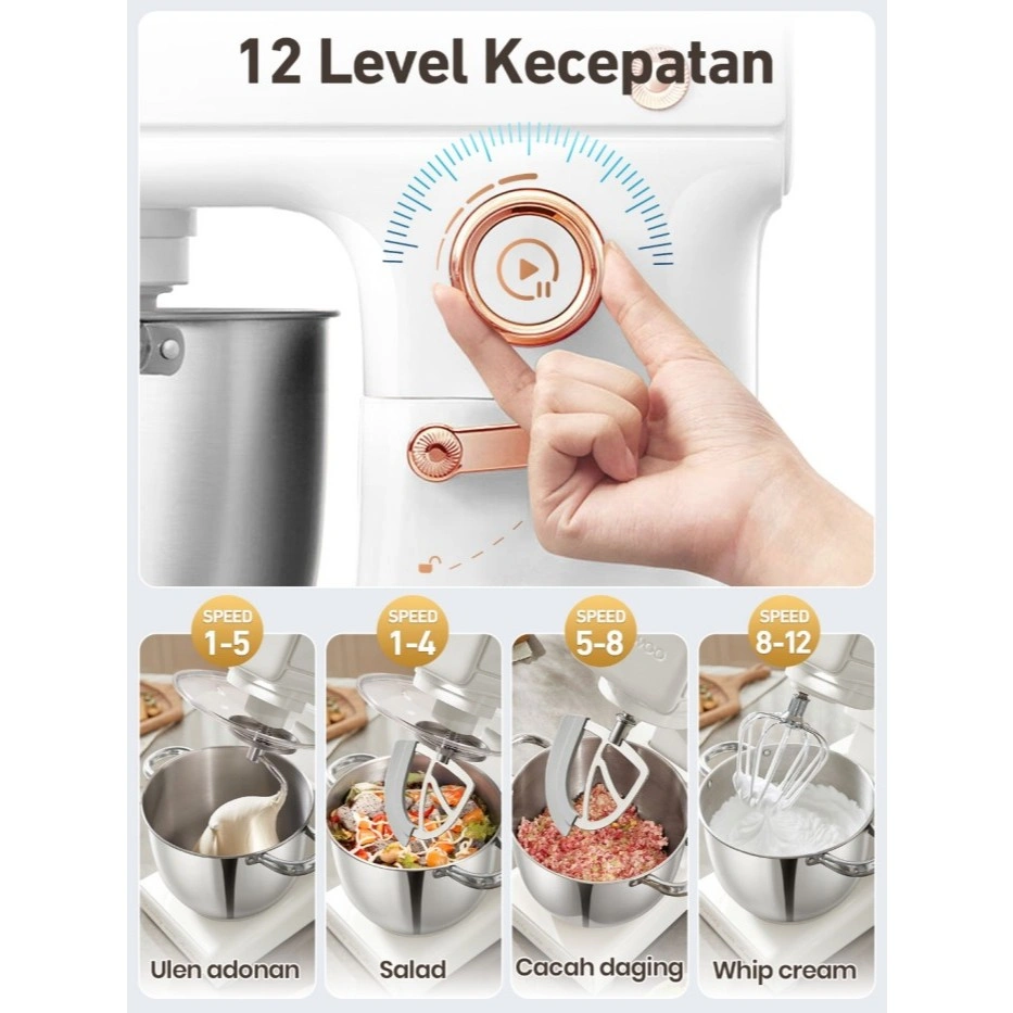 Mecoo Aesthetic Premium Stand Mixer 6 Liter Smart LED Silent Motor Ultra Stable