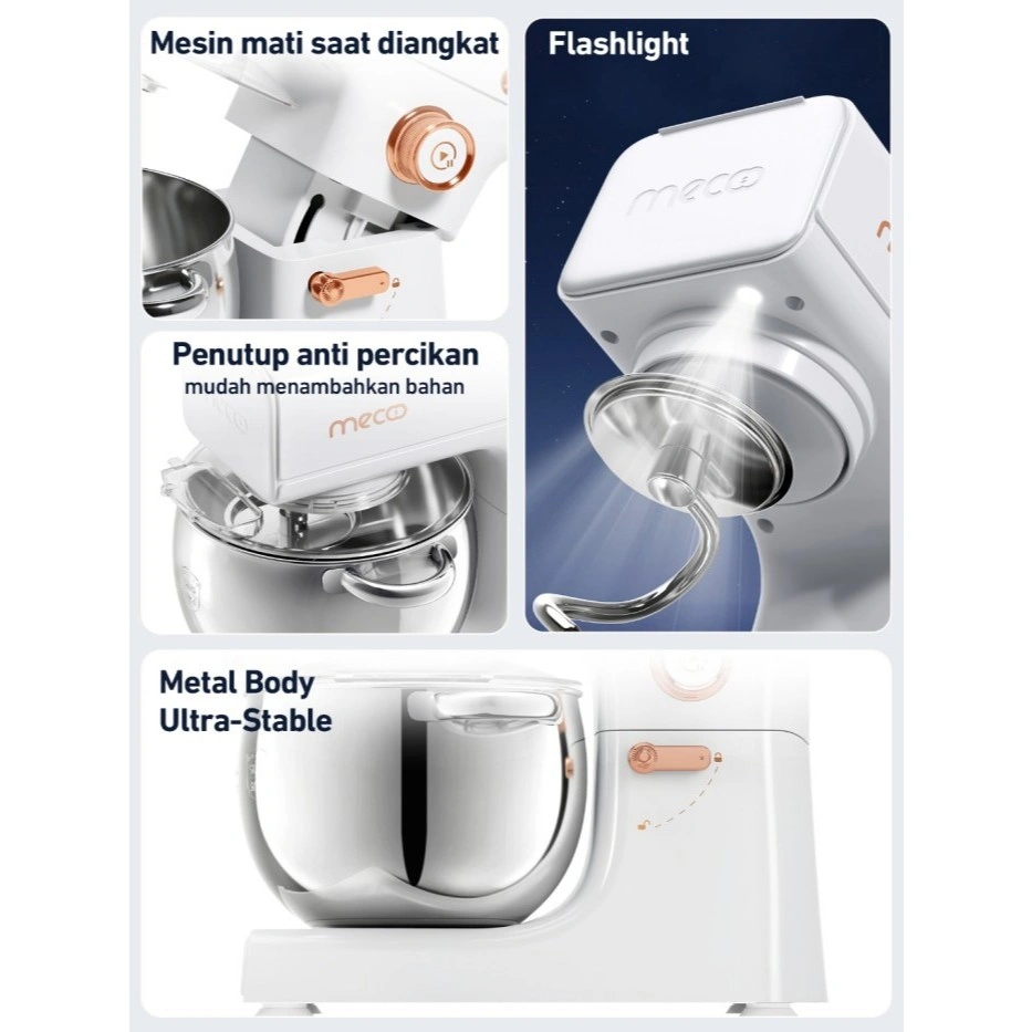 Mecoo Aesthetic Premium Stand Mixer 6 Liter Smart LED Silent Motor Ultra Stable