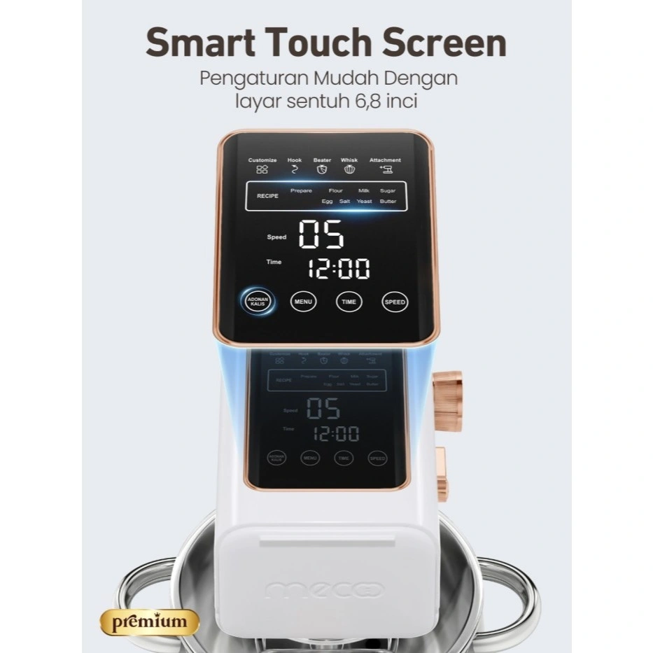 Mecoo Aesthetic Premium Stand Mixer 6 Liter Smart LED Silent Motor Ultra Stable