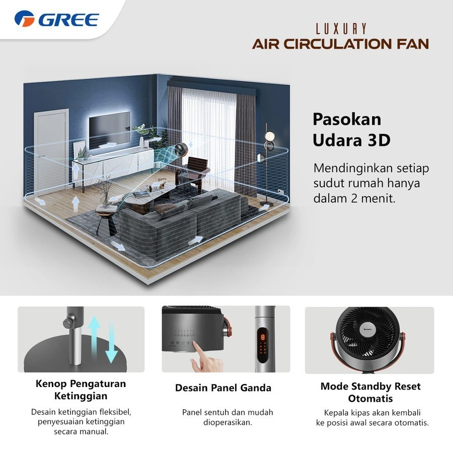 GREE AIRCOOLER CIRCOOL-14L Air Circulation Fan Ion Plasma Circool Kipas Angin Pendingin Ruangan Tamu Kamar Tidur Kantor GCF circool 14