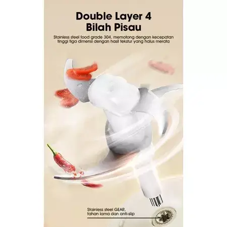 Samono 300W Food Chopper Kaca 2L Food Processor 2 Speed SW-C300 Penggiling Pisau Putih Stainless Mesin SW-c300