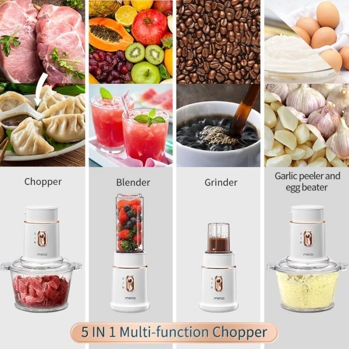 Mecoo Chopper Most Aesthetic 5 in 1 Antibacterial Odorless Chopper 250 Low Watt BPA Free / Blender Daging / Baby Food Processor