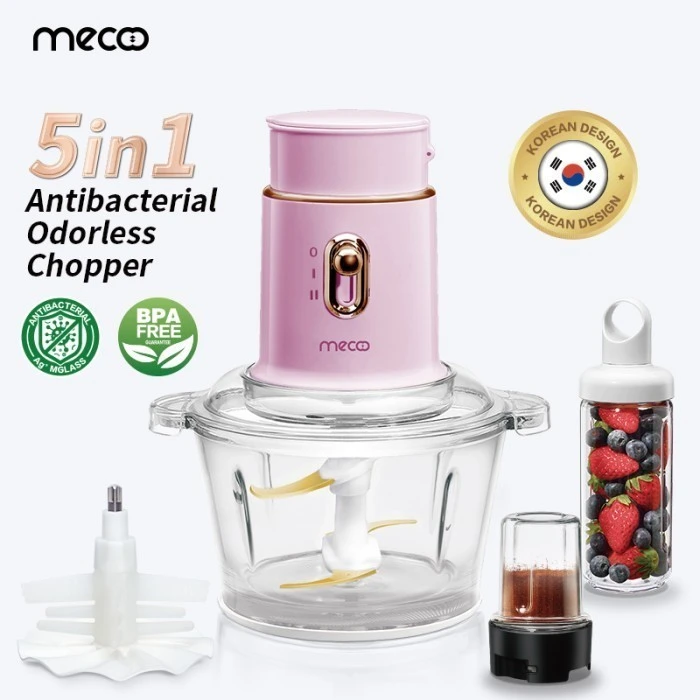 Mecoo Chopper Most Aesthetic 5 in 1 Antibacterial Odorless Chopper 250 Low Watt BPA Free / Blender Daging / Baby Food Processor