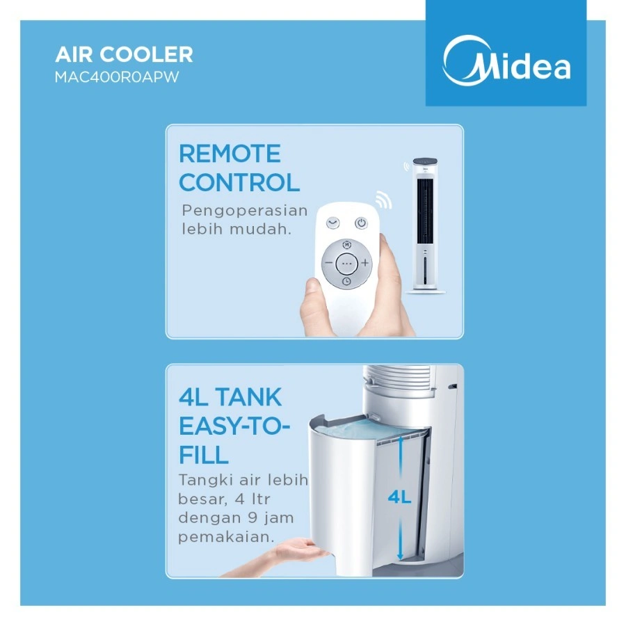 AIR COOLER Midea Tower Fan Air Cooler 4in1 MAC400R0APW 4L Ionizer Diffuser 4LITER not acool4