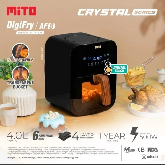 AIR FRYER MITO AF8 4 LITER PINTU TRANSPARAN CRYSTAL SERIES