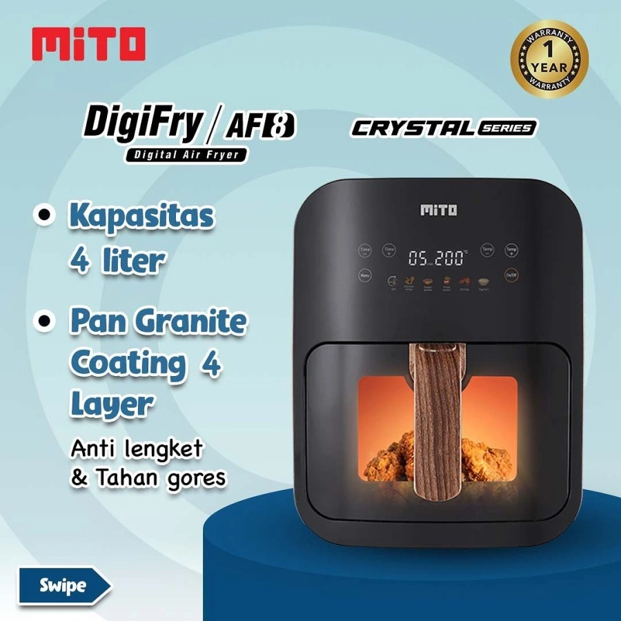 AIR FRYER MITO AF8 4 LITER PINTU TRANSPARAN CRYSTAL SERIES