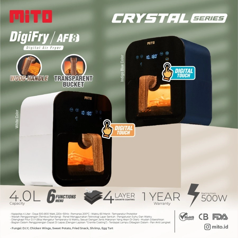 AIR FRYER MITO AF8 4 LITER PINTU TRANSPARAN CRYSTAL SERIES