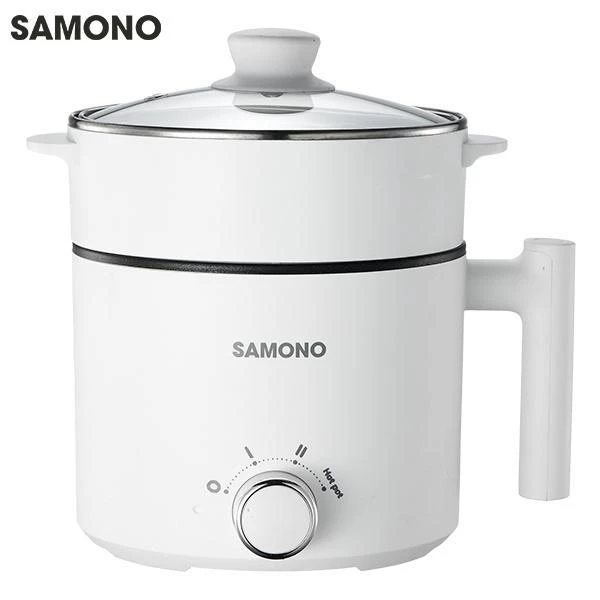 Samono Panci Listrik Hotpot Multi Cooker 1,5L Dengan Kukusan Tutup Kaca 150 Watt (SW-DG04S) Putih Stainless - SWDG04S