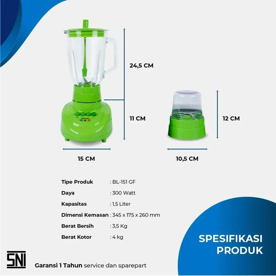 MIYAKO Blender Kaca 1.5 Liter - BL151GF 151GF hijau