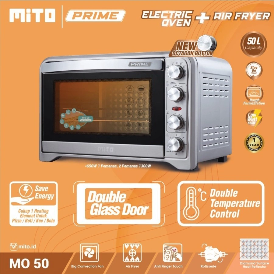 OVEN MITO MO 50 Prime 2in1 Oven Listrik + Airfryer 50liter MO50