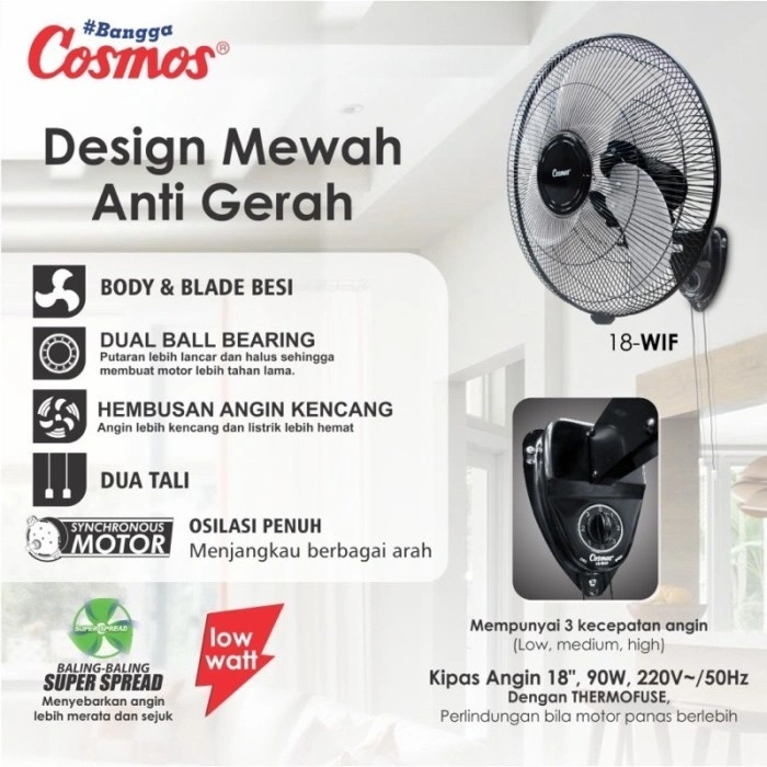 WALLFAN COSMOS KIPAS ANGIN DINDING 18 TORNADO 18WIF WBF-1804 18 INCH 18 wif 18 wbf
