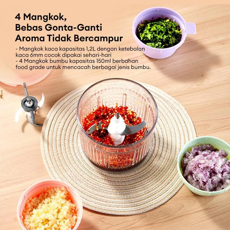 Samono Food Chopper 4 in 1 kapasitas 1,2L dan 150ml Multifungsi 300 Watt Penggiling Daging Penghalus Makanan SW-MFC300 SWMFC300