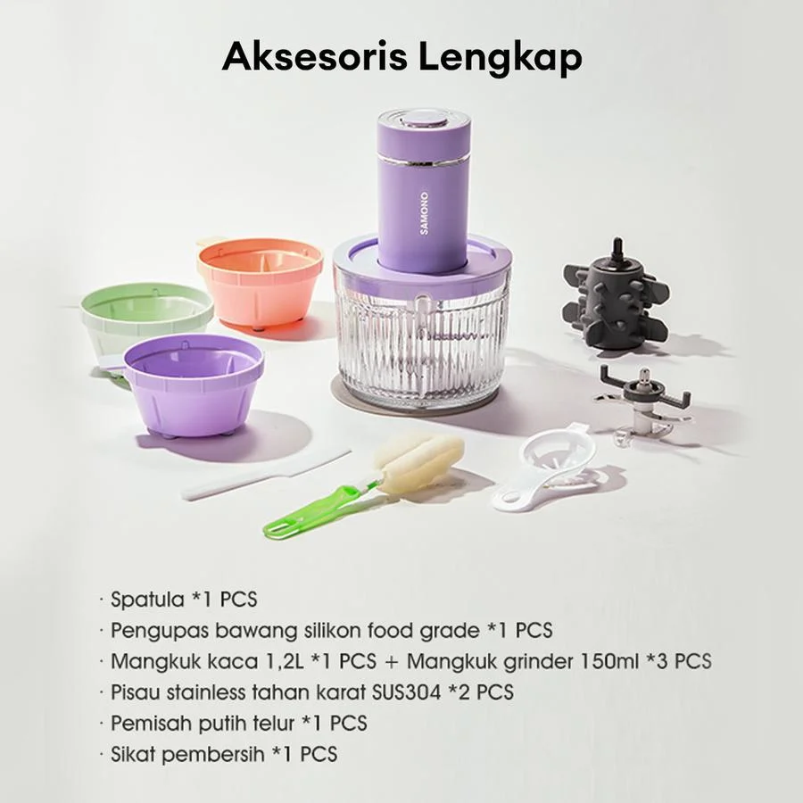 Samono Food Chopper 4 in 1 kapasitas 1,2L dan 150ml Multifungsi 300 Watt Penggiling Daging Penghalus Makanan SW-MFC300 SWMFC300