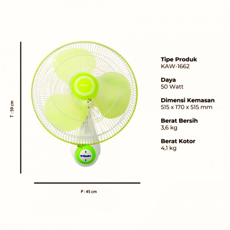 WALLFAN MIYAKO 16 INCH KAW-1662 PL KAW1662 PLASTIK DINDING