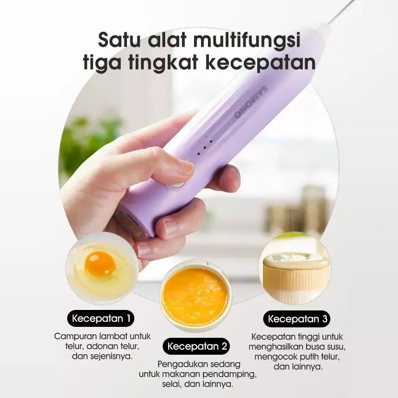 SAMONO Milk Frother Pembuat Foam Buih Busa Susu Kopi Telur 2 Tipe Pengocok 3 Mode Kecepatan Rechargeable SW-MFB40 - Hitam