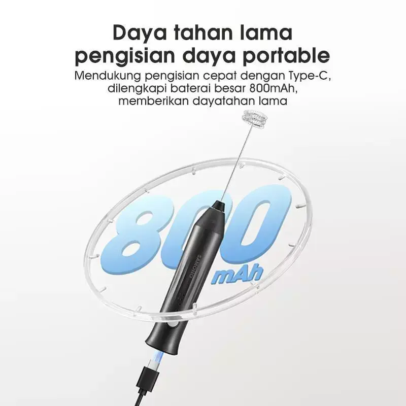 SAMONO Milk Frother Pembuat Foam Buih Busa Susu Kopi Telur 2 Tipe Pengocok 3 Mode Kecepatan Rechargeable SW-MFB40 - Hitam