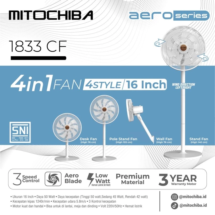 Kipas Angin Mitochiba 4in1 CF1833 CF 1833 CF-1833 Aero Fan 16 Inch 4 In 1 Mito